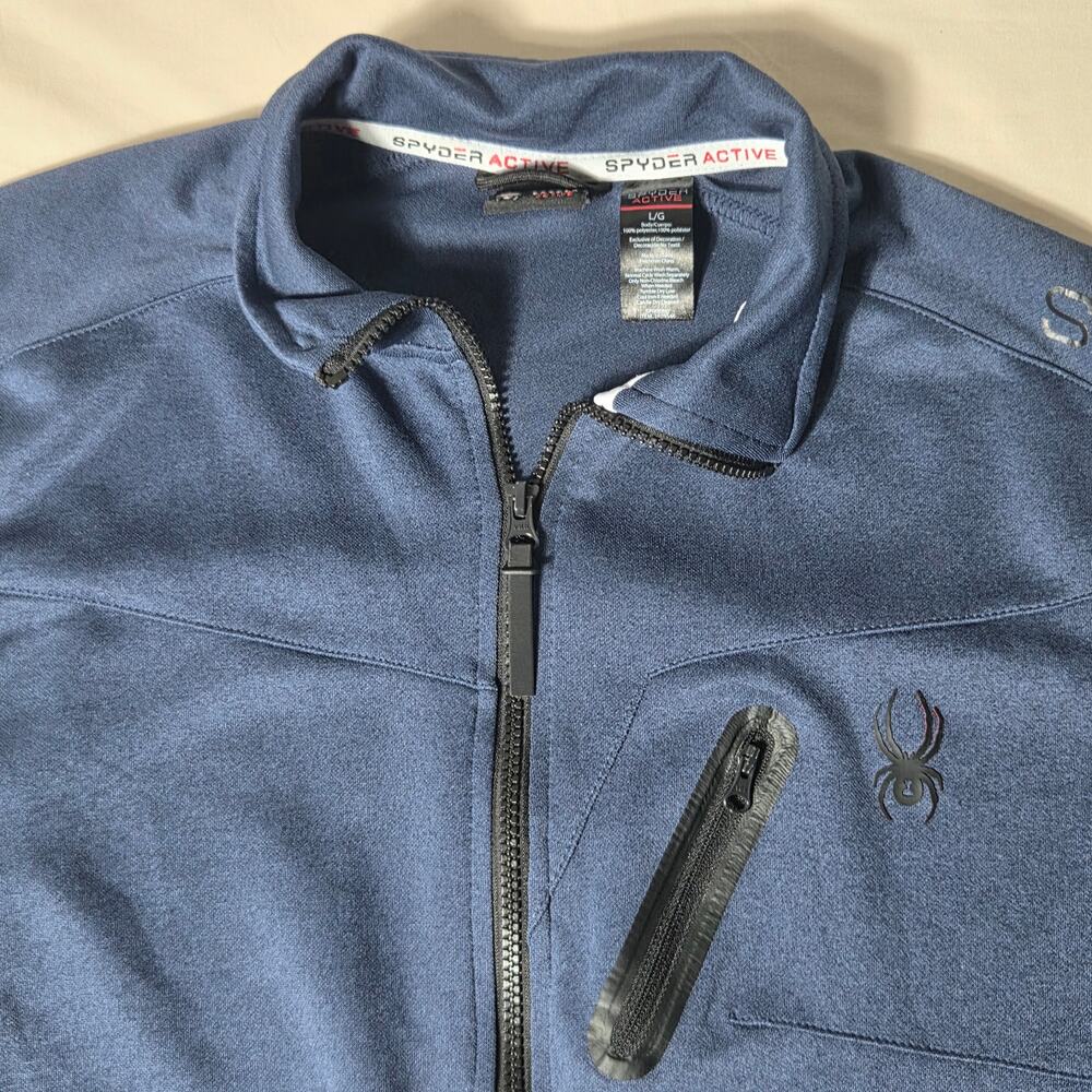 Spyder Active Full Zip Track Jacket Men's Large Navy Blue Polyester - Picture 3 of 8